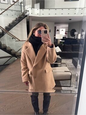 Abercrombie & Fitch Camel Double-Breasted Pea Coat